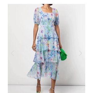 Marchesa puff sleeve tiered dress